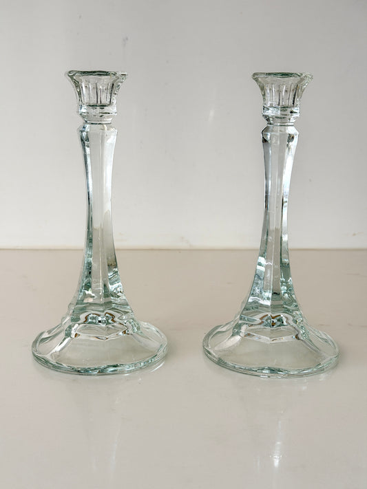 Pair of Tall Vintage Glass Candlestick Holders