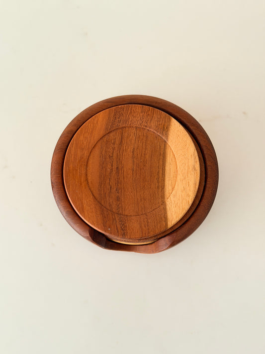 Vintage Set of 6 Teak Coasters