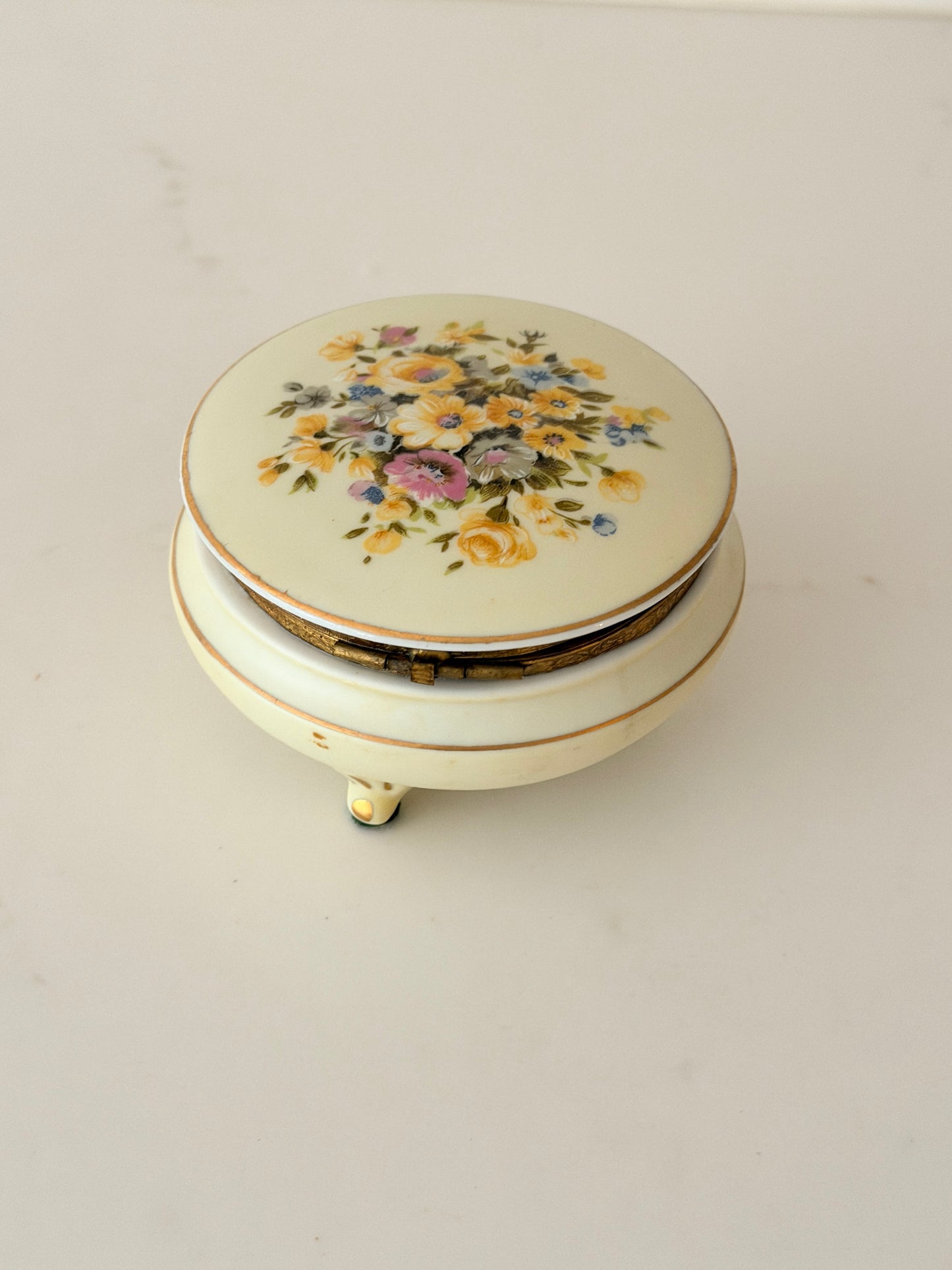 Vintage Porcelain Footed Jewelry Box