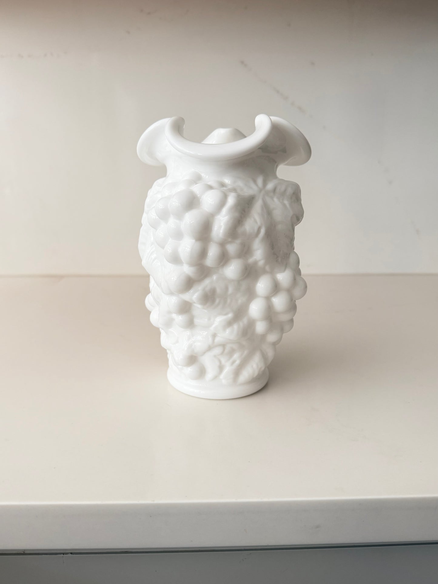 Vintage Imperial Glass Grapevine Milk Glass Vase
