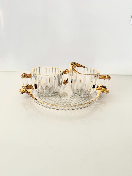 Vintage Jeannette Glass Sugar Bowl and Creamer Set with 22k Gold Rim
