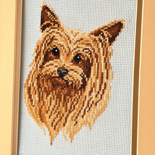 Vintage Framed Yorkshire Terrier Cross Stitch
