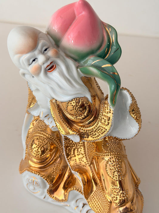 Vintage Porcelain Shou Lao Figurine with Peach