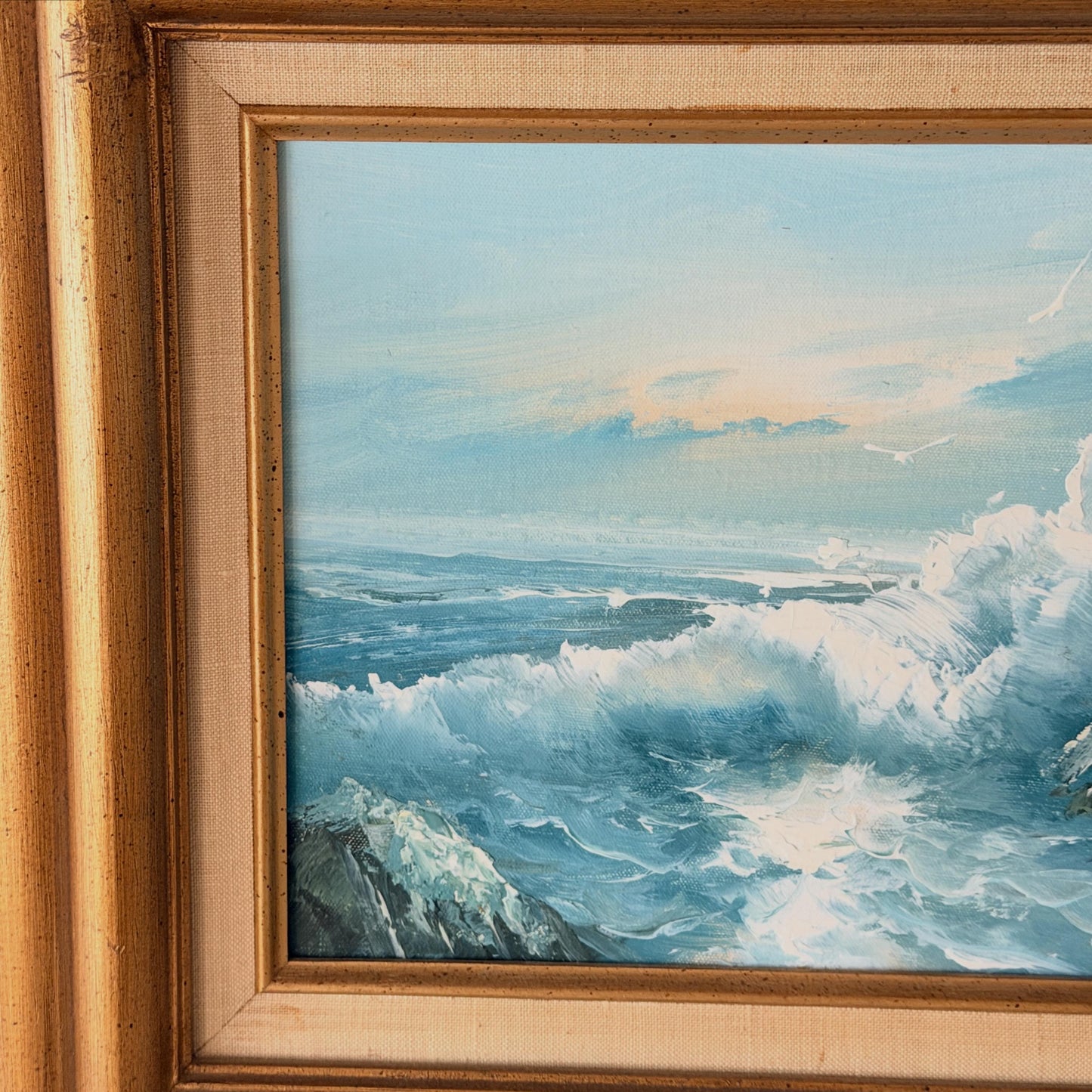 Vintage Original Framed & Signed Crashing Waves Oil Painting