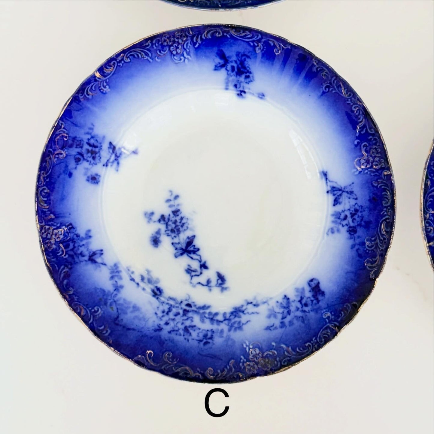 Antique La Belle Blue Flow Soup Plates