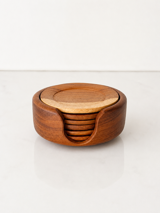 Vintage Set of 6 Teak Coasters