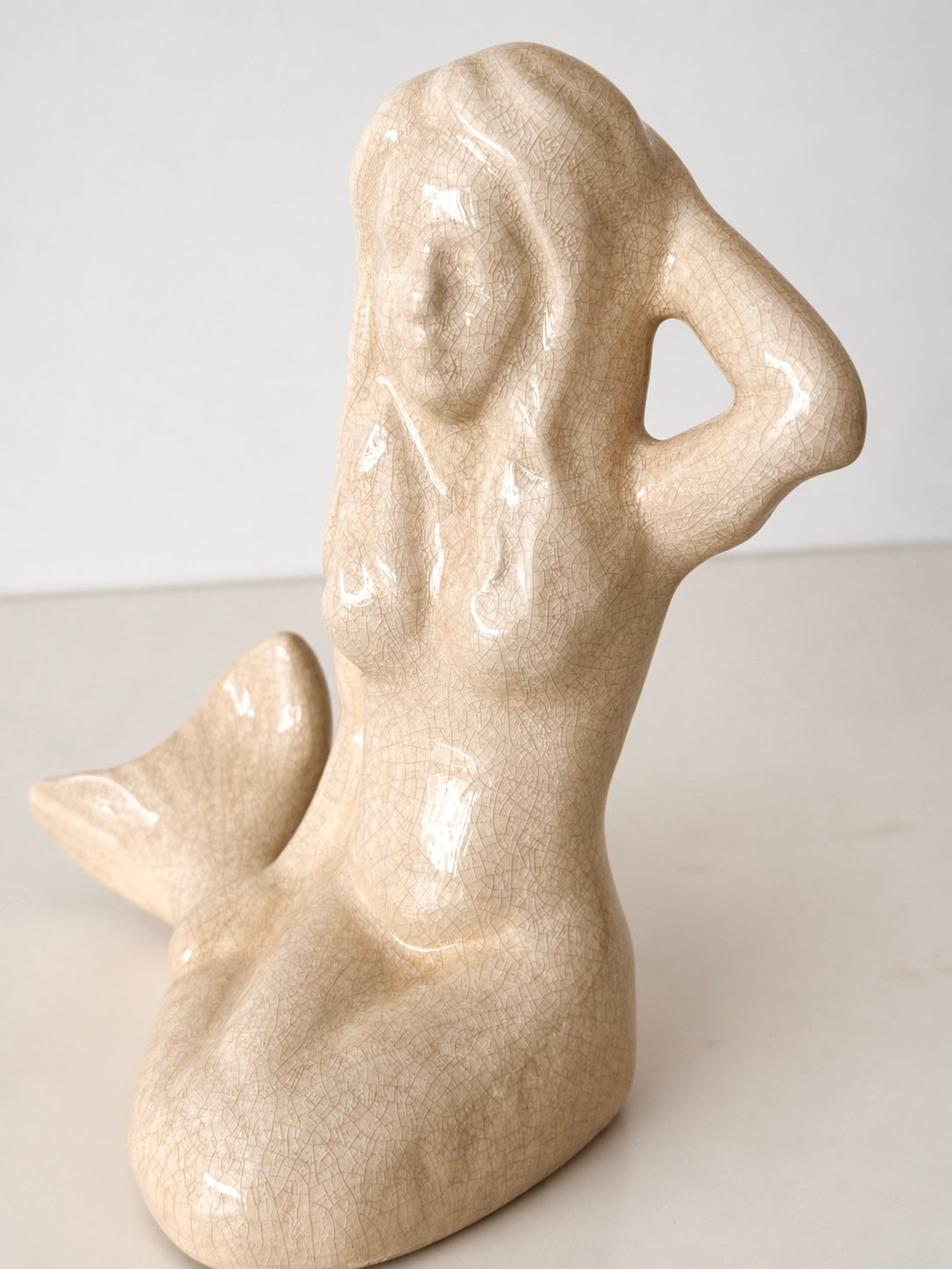 Vintage Ceramic Mermaid with Crackle Glaze