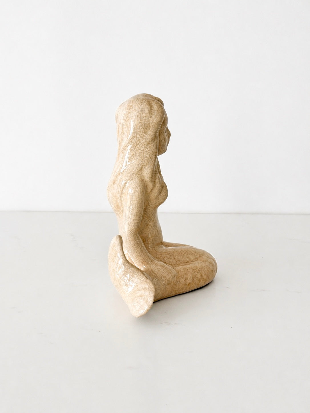 Vintage Ceramic Mermaid with Crackle Glaze
