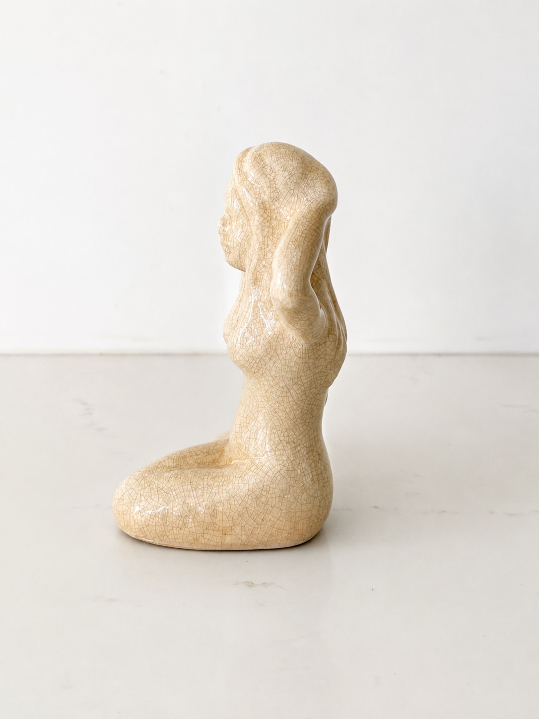 Vintage Ceramic Mermaid with Crackle Glaze