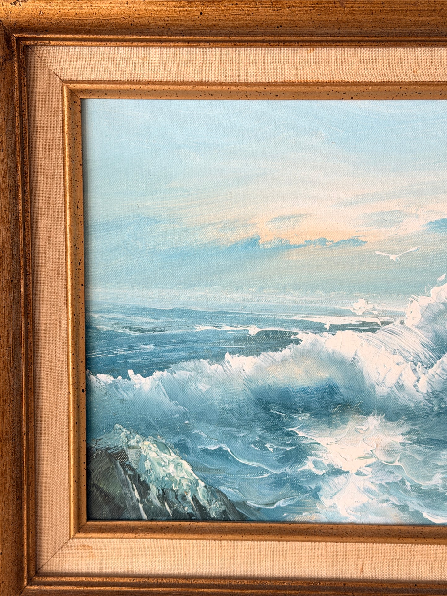 Vintage Original Framed & Signed Crashing Waves Oil Painting