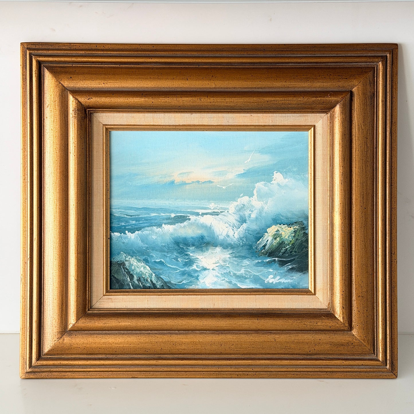 Vintage Original Framed & Signed Crashing Waves Oil Painting