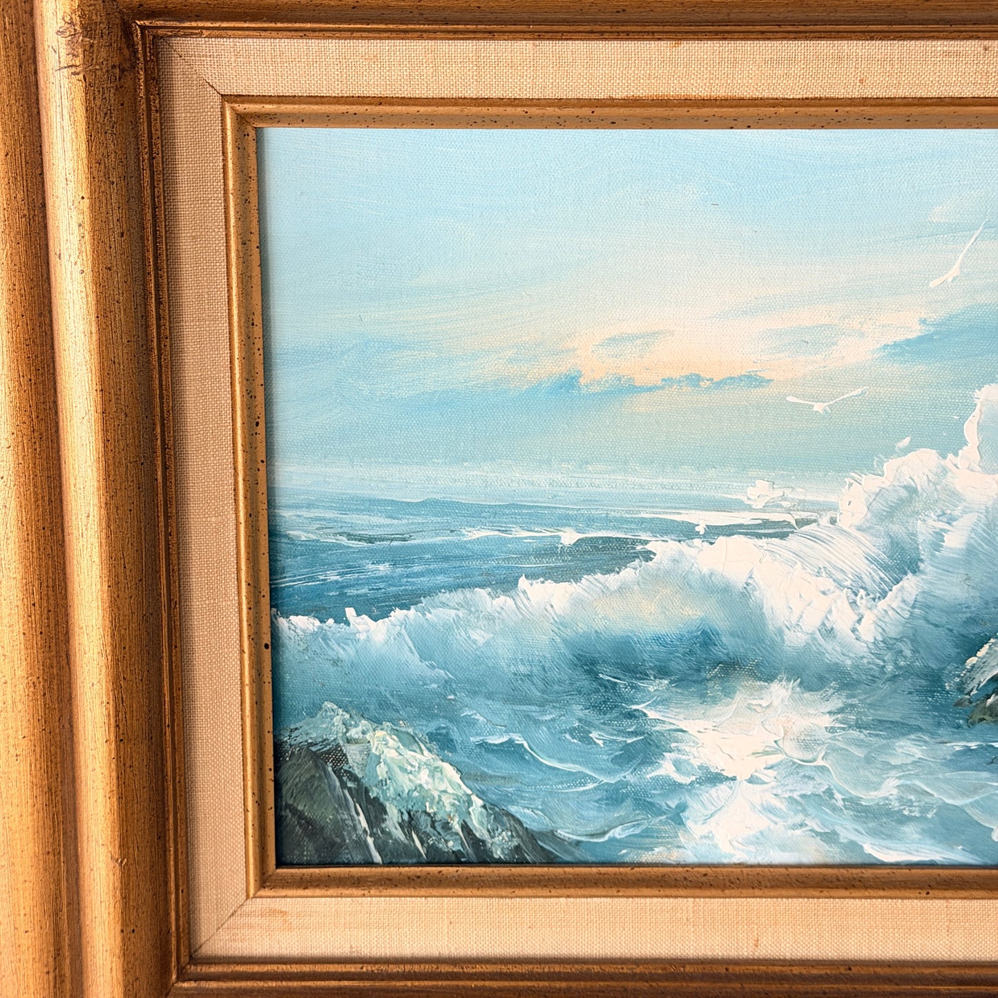 Vintage Original Framed & Signed Crashing Waves Oil Painting