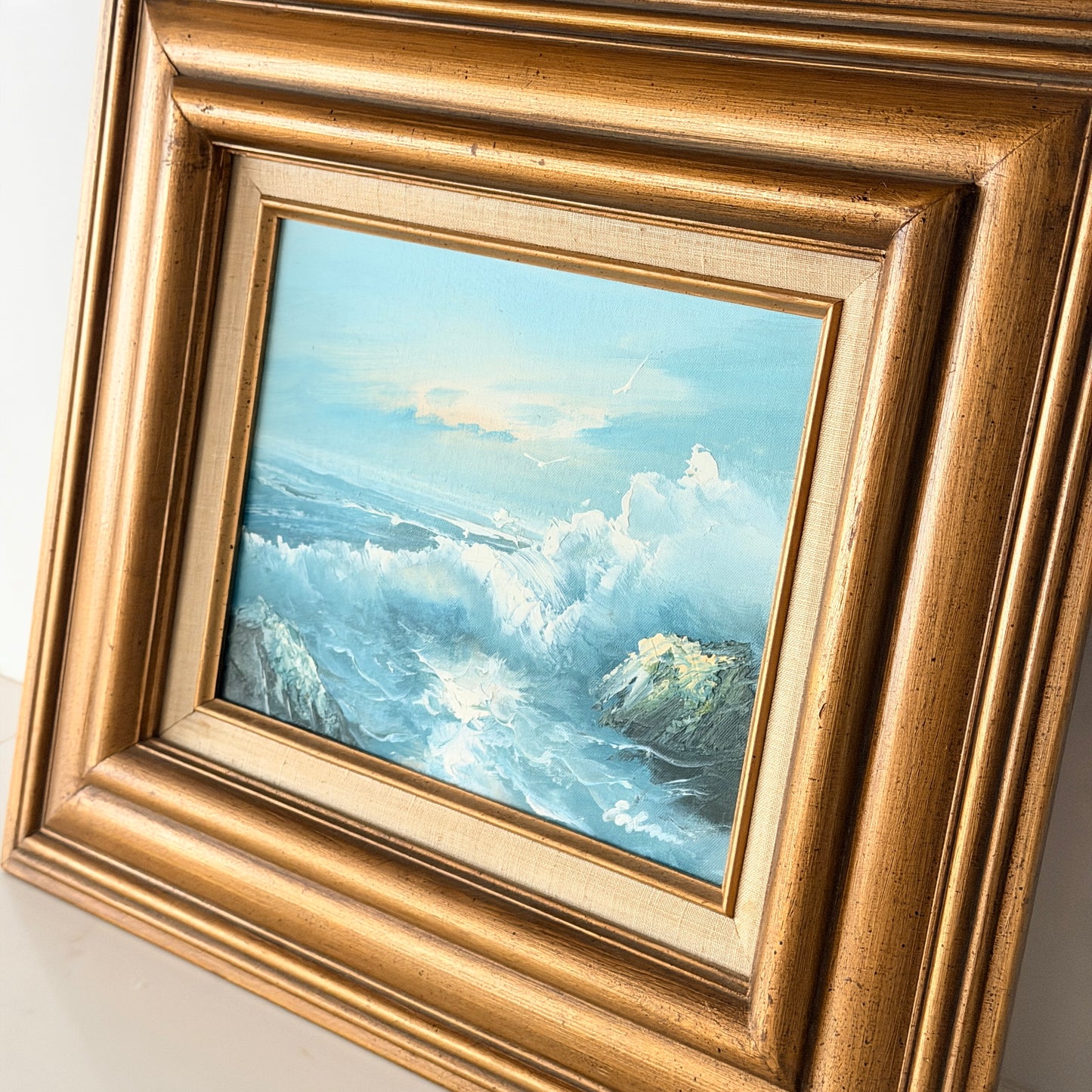 Vintage Original Framed & Signed Crashing Waves Oil Painting