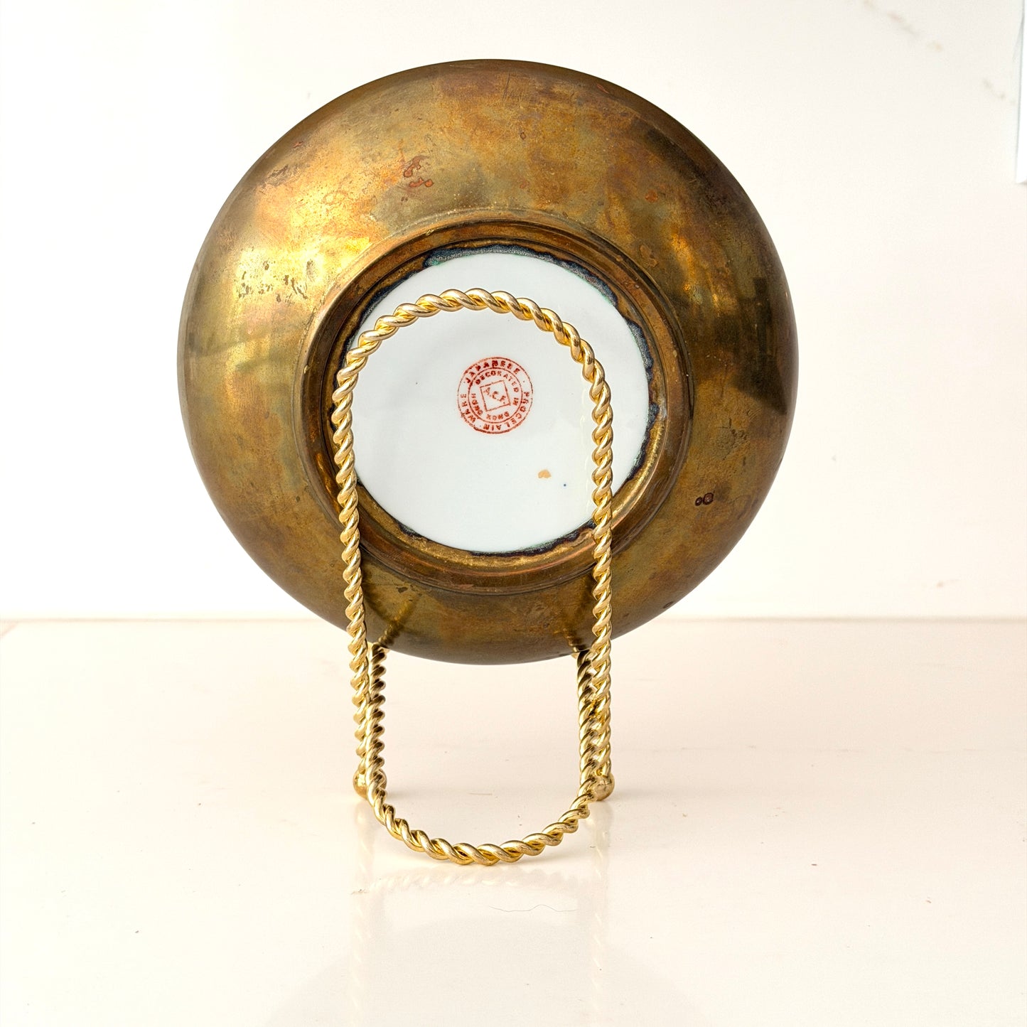 Vintage Mille Fleur Chinese Porcelain and Brass Shallow Bowl