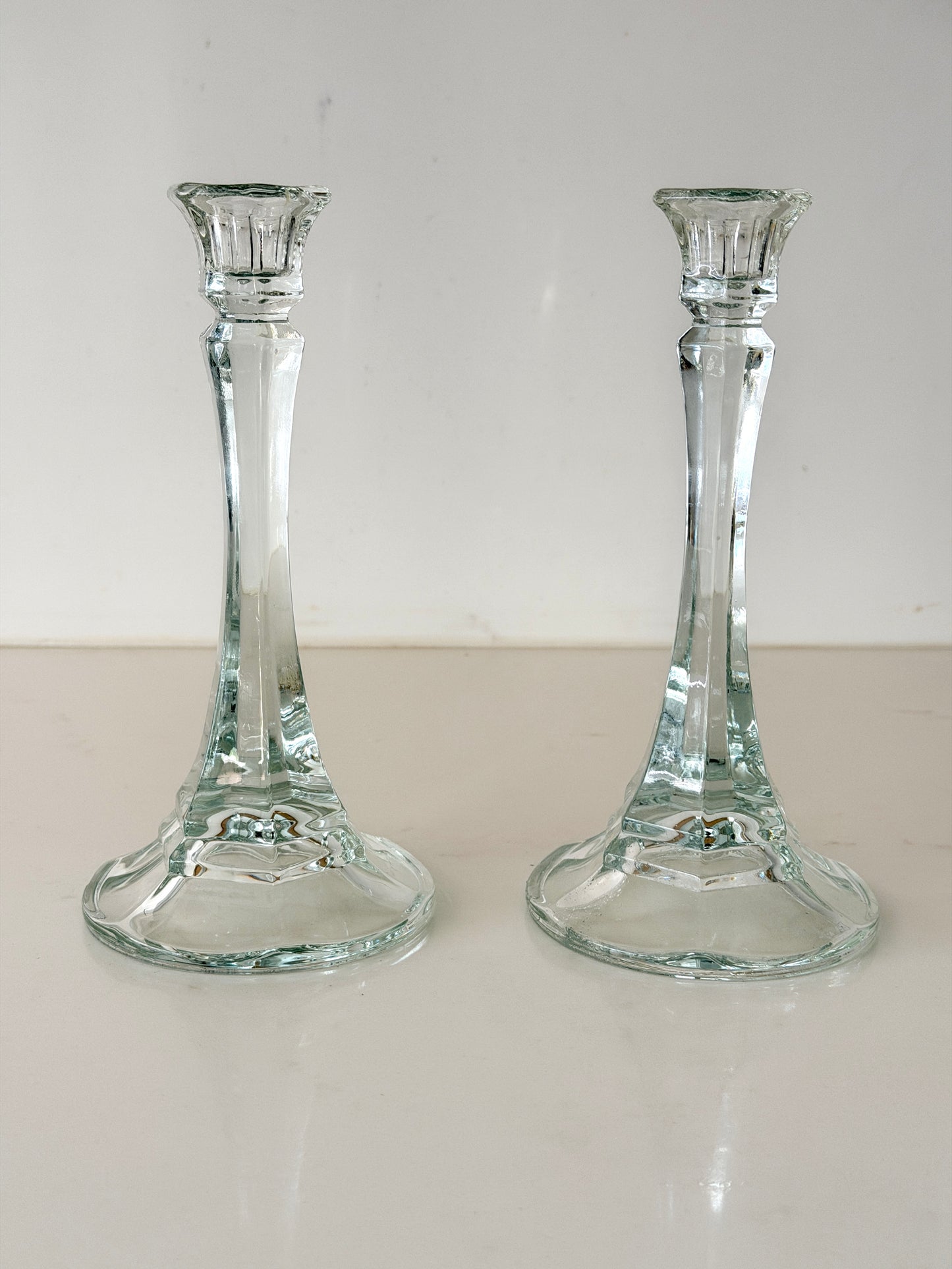 Pair of Tall Vintage Glass Candlestick Holders