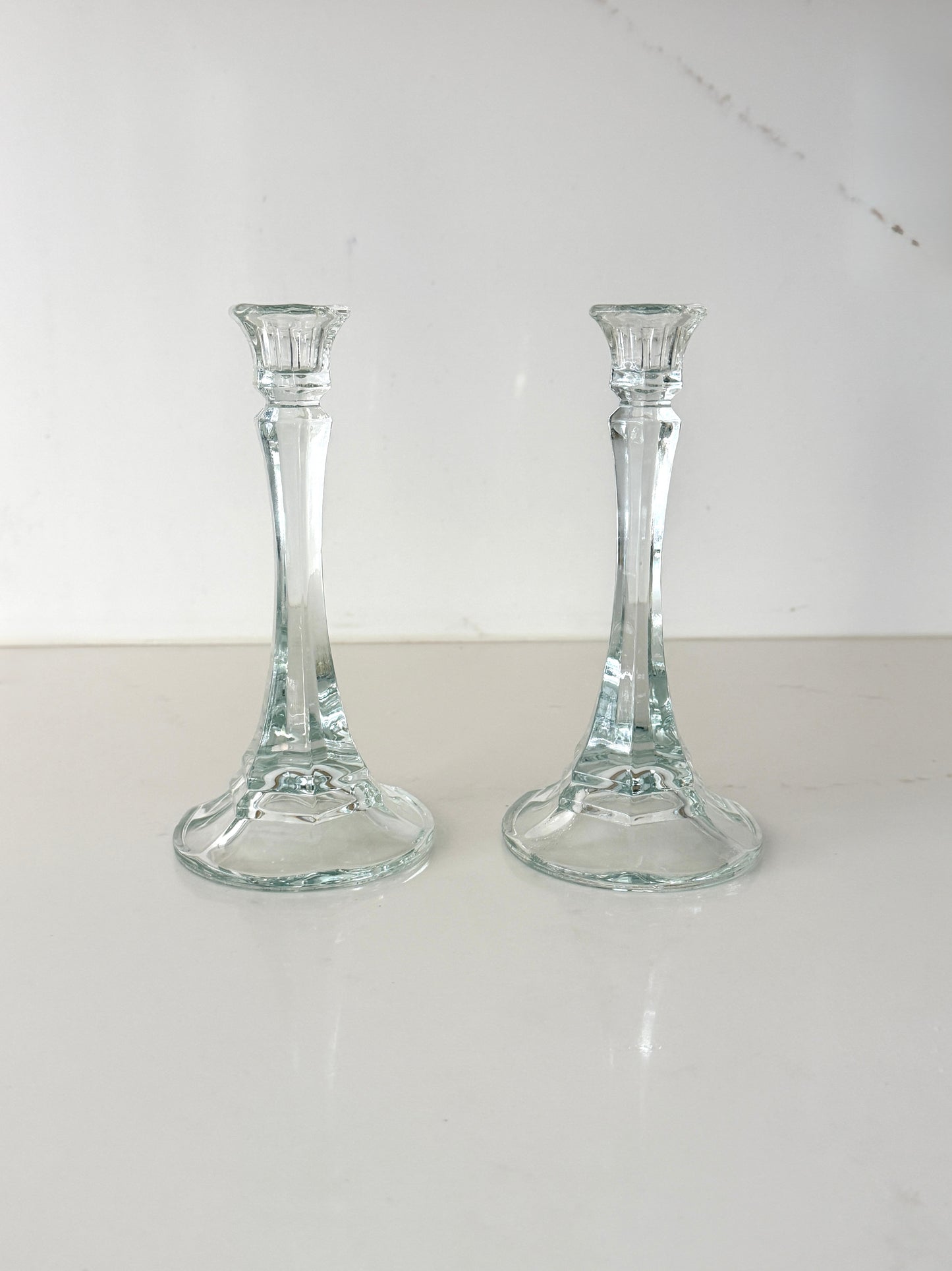Pair of Tall Vintage Glass Candlestick Holders