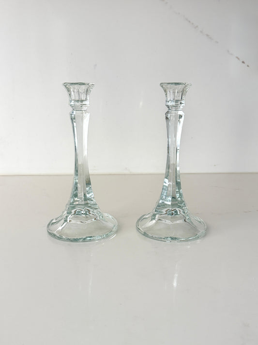Pair of Tall Vintage Glass Candlestick Holders