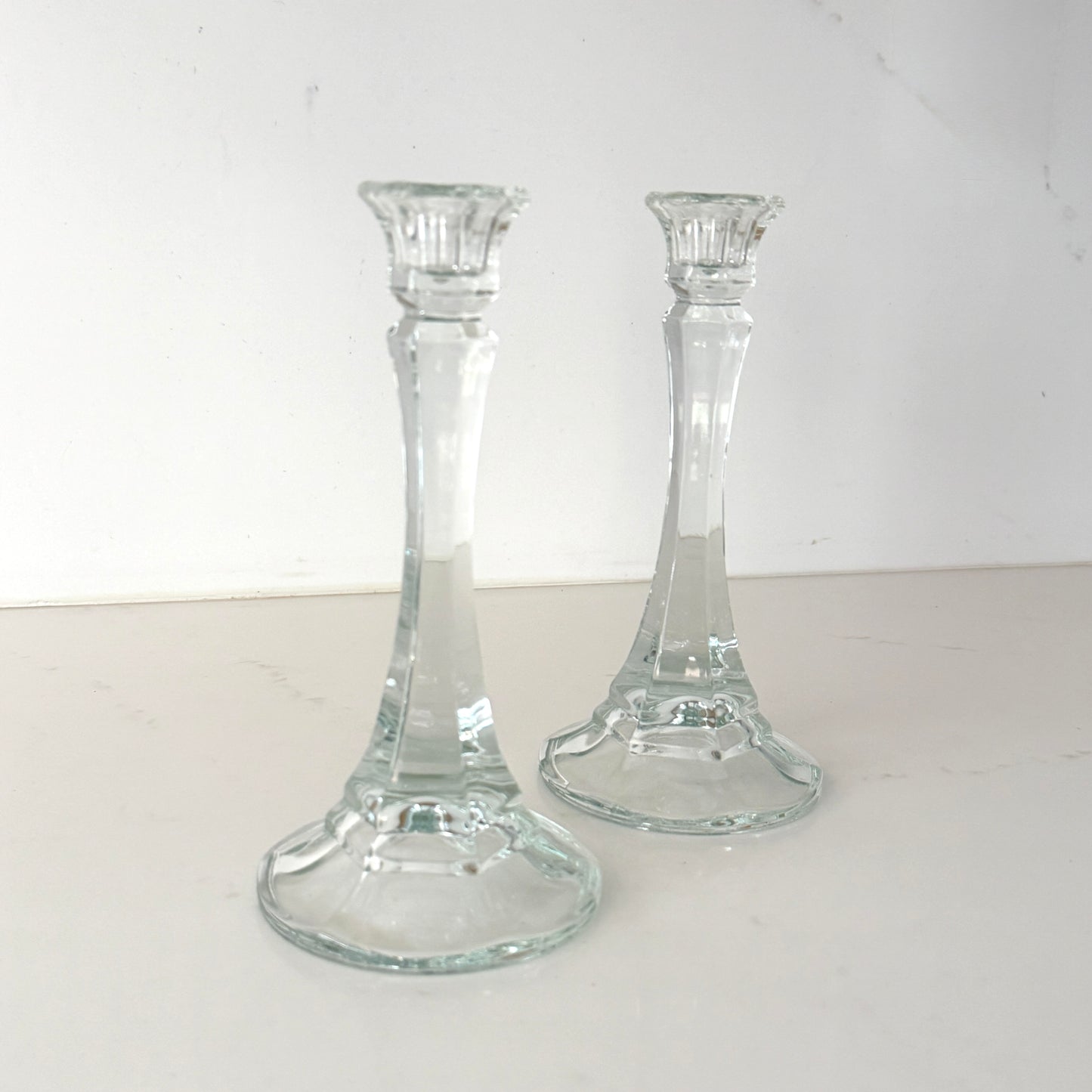 Pair of Tall Vintage Glass Candlestick Holders