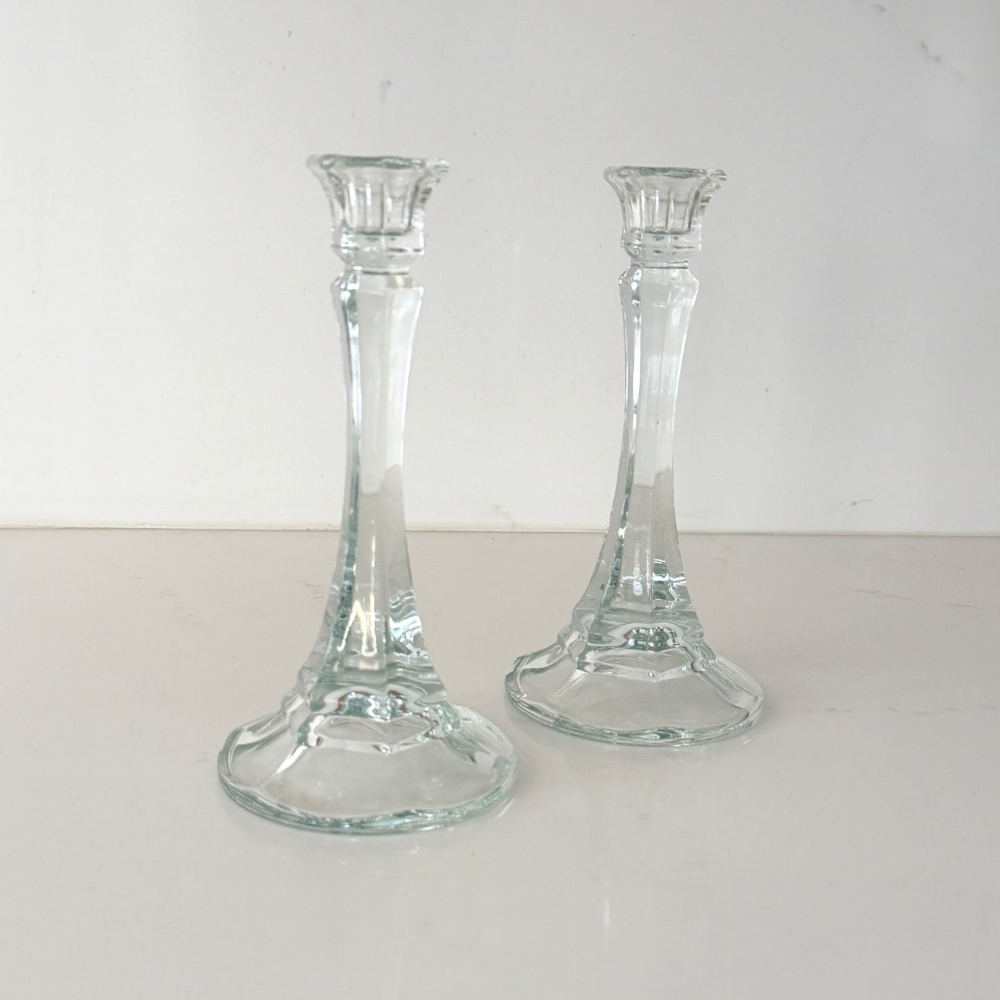 Pair of Tall Vintage Glass Candlestick Holders