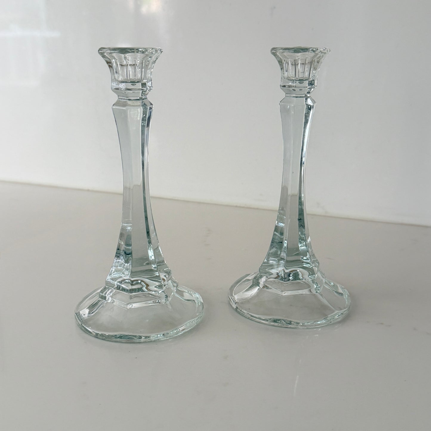 Pair of Tall Vintage Glass Candlestick Holders