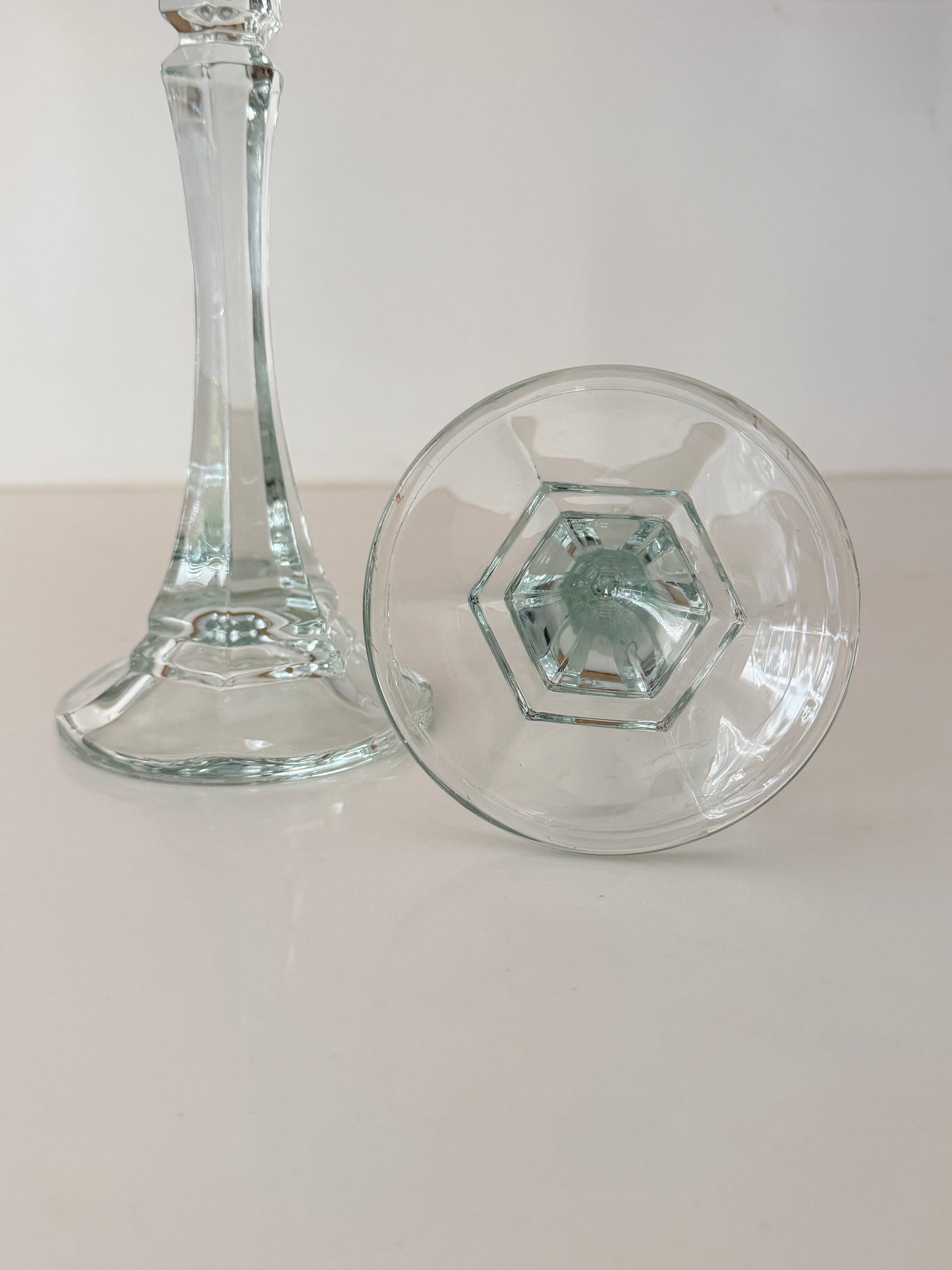 Pair of Tall Vintage Glass Candlestick Holders