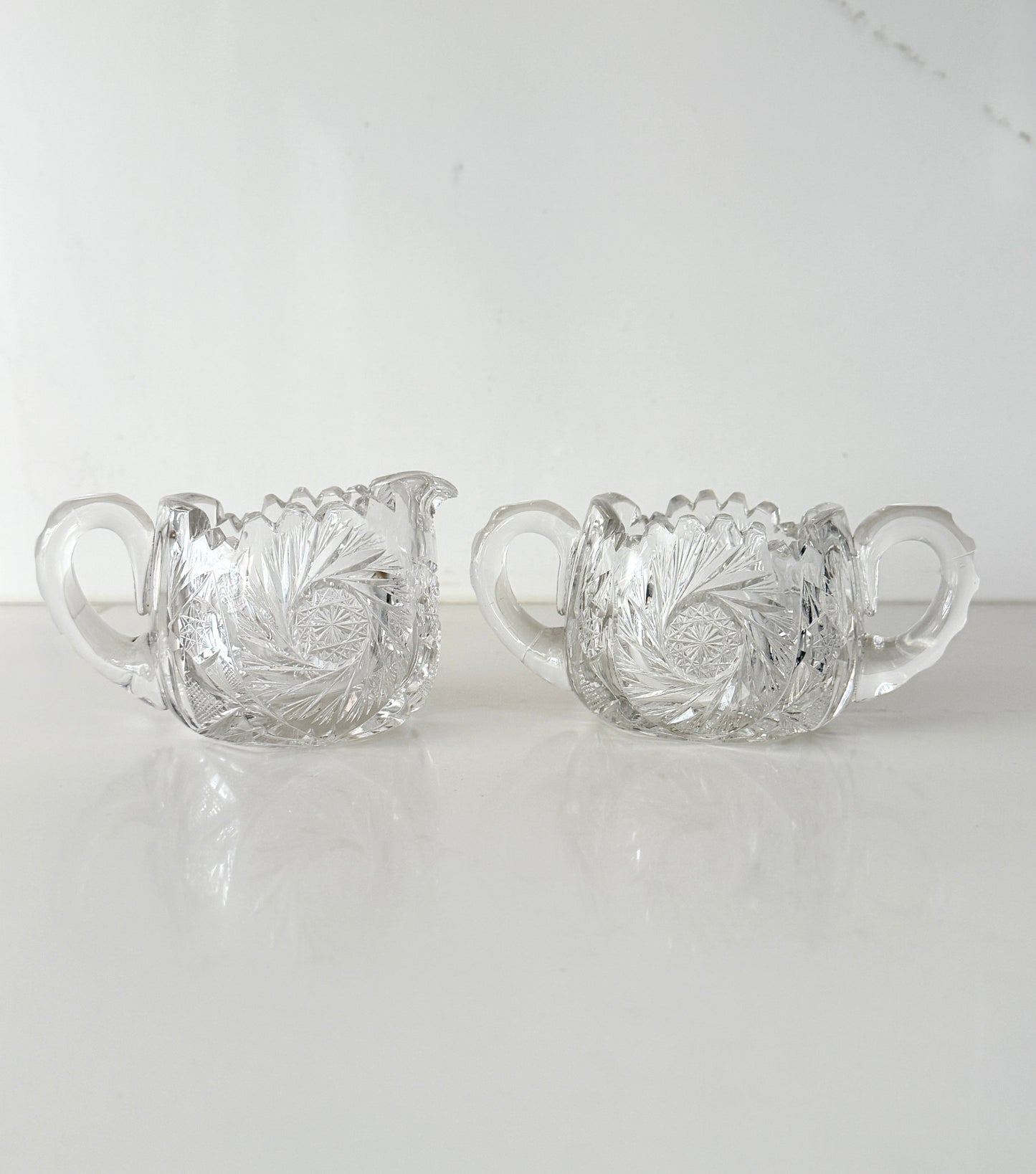 Antique Crystal Sugar Bowl and Creamer Set