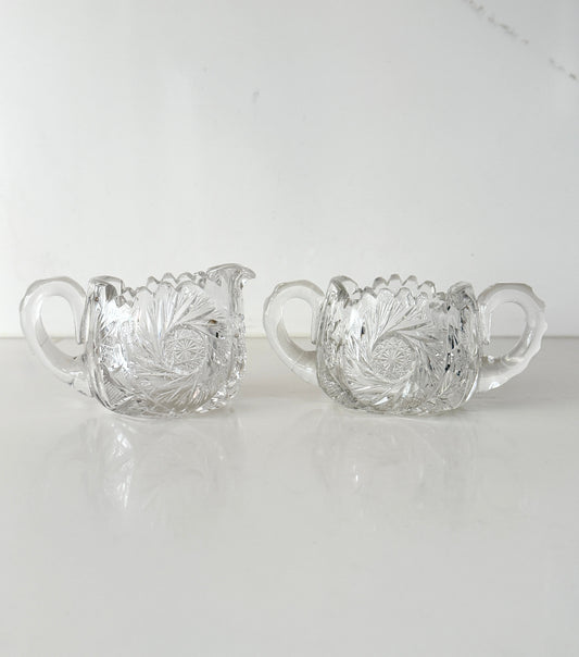 Antique Crystal Sugar Bowl and Creamer Set