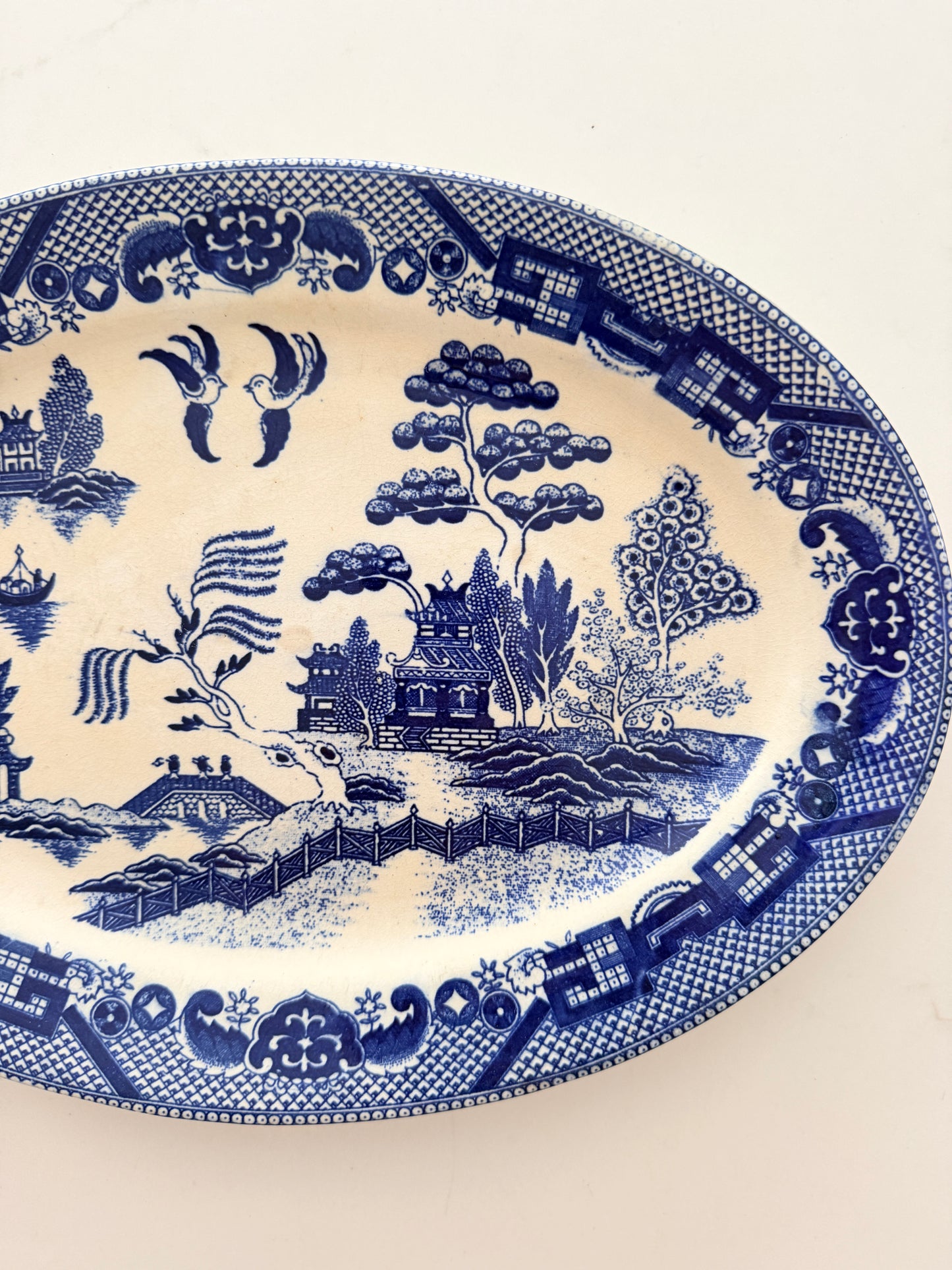 Vintage Blue Willow Serving Platter
