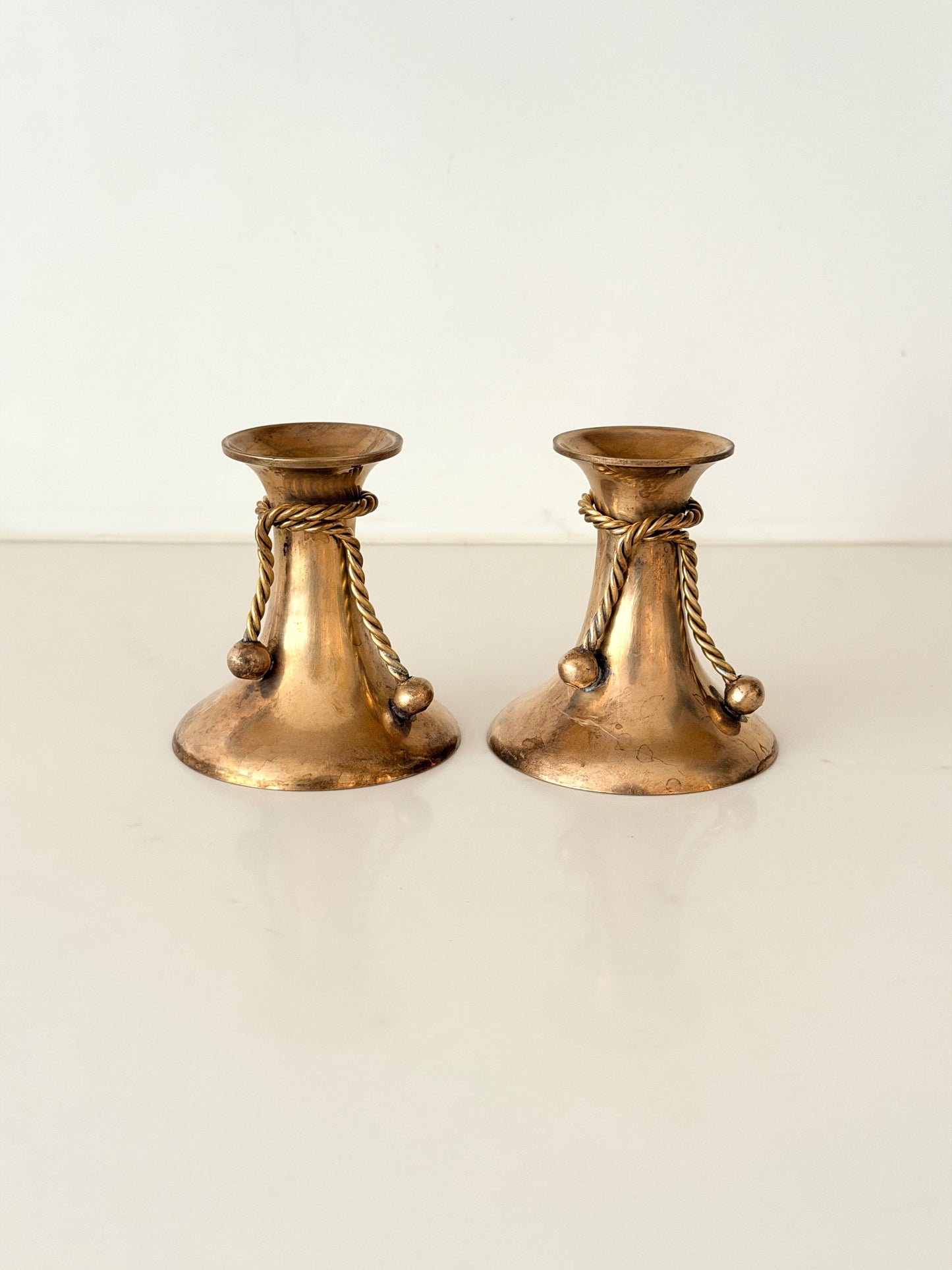 Pair of Brass Candlestick Holders with Tassels