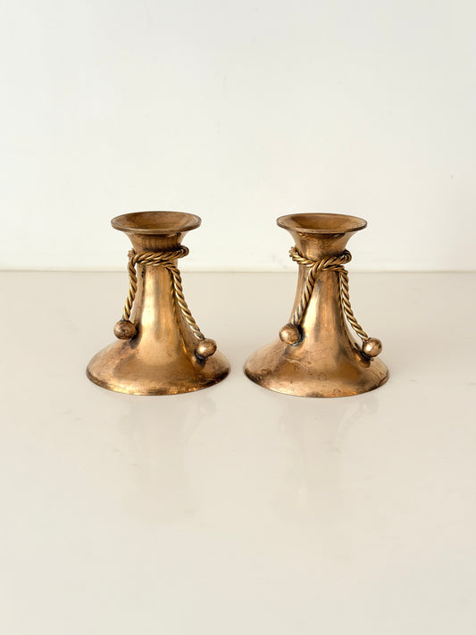 Pair of Brass Candlestick Holders with Tassels