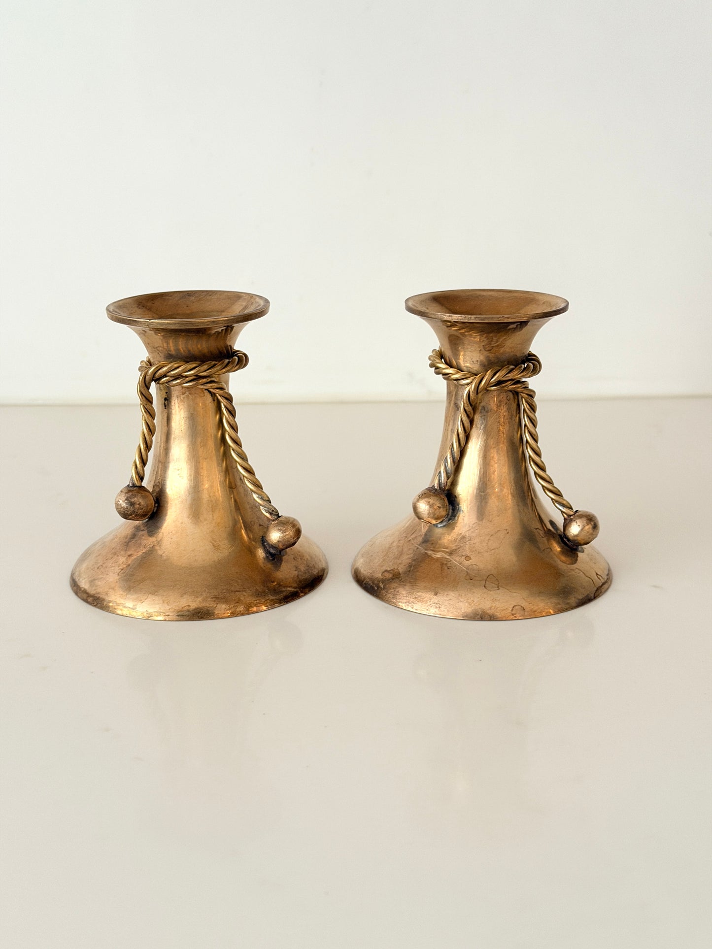 Pair of Brass Candlestick Holders with Tassels