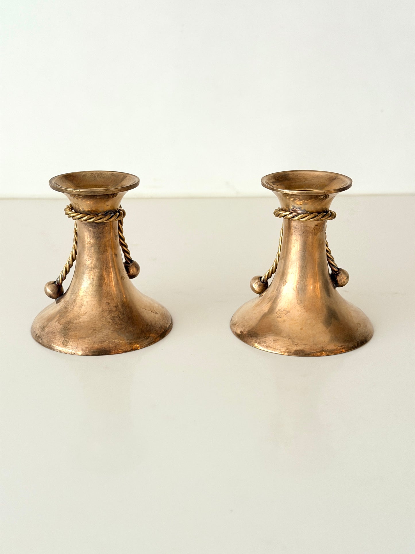 Pair of Brass Candlestick Holders with Tassels