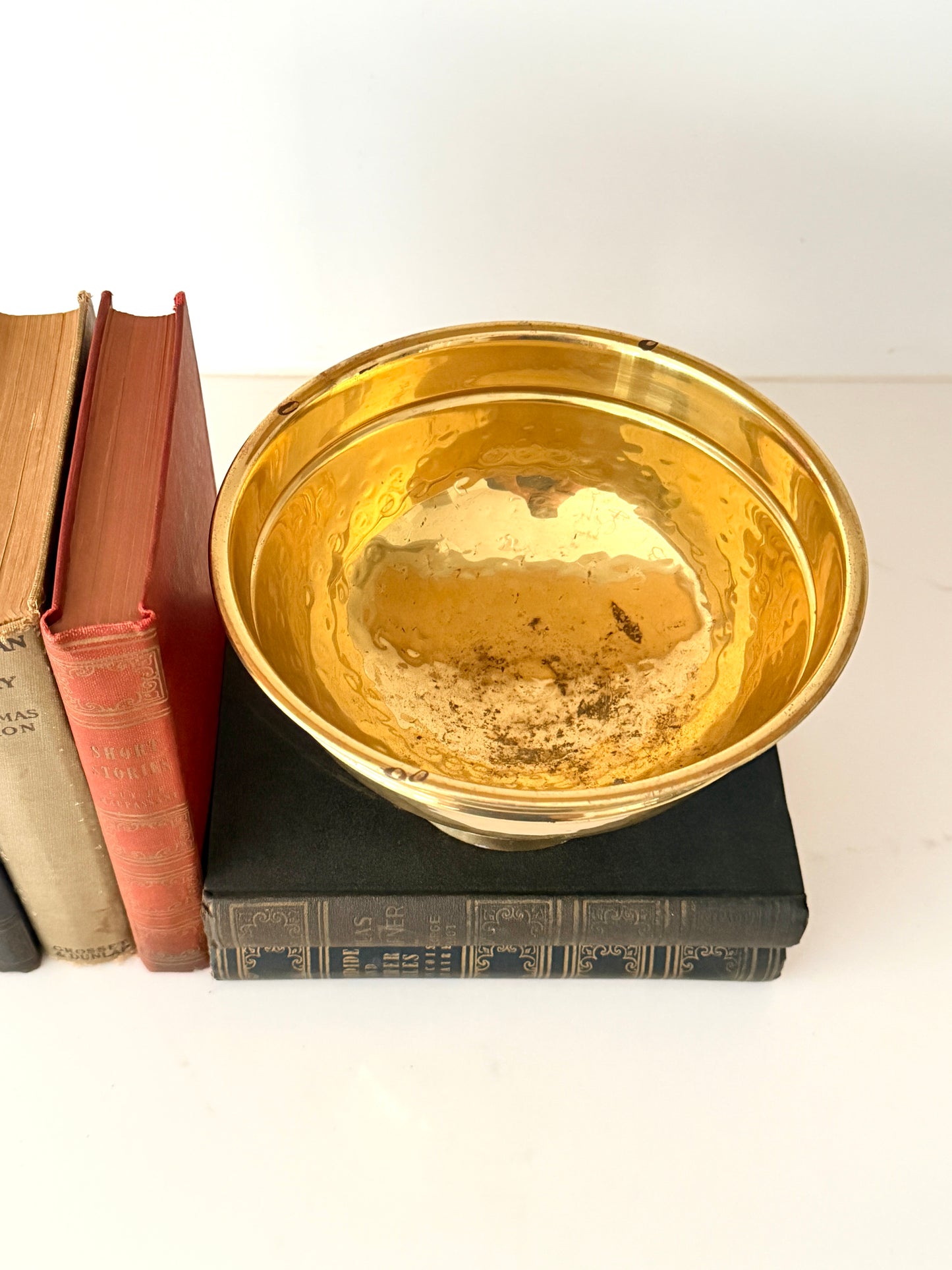 Vintage Hammered Pedestal Brass Bowl