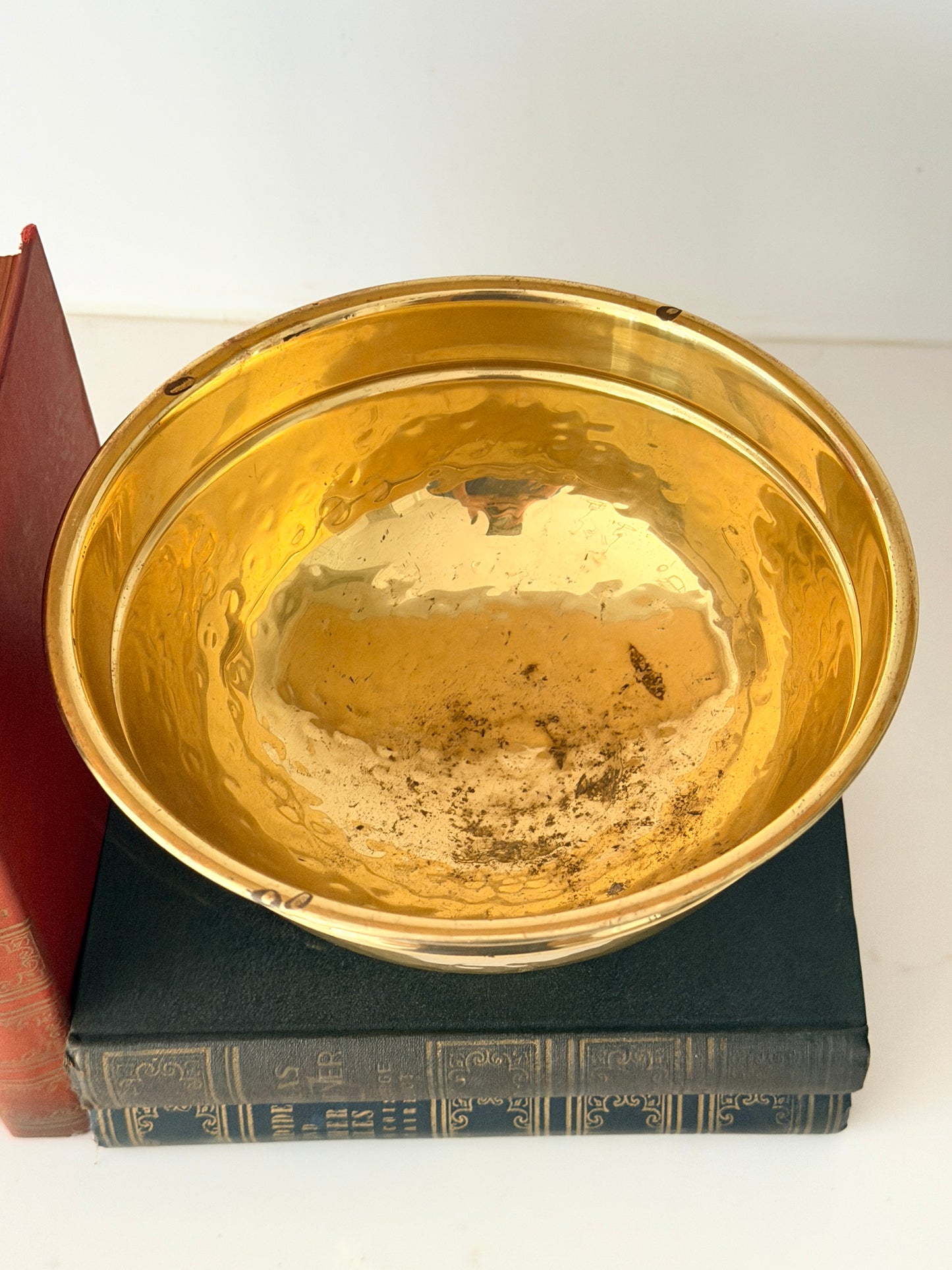 Vintage Hammered Pedestal Brass Bowl