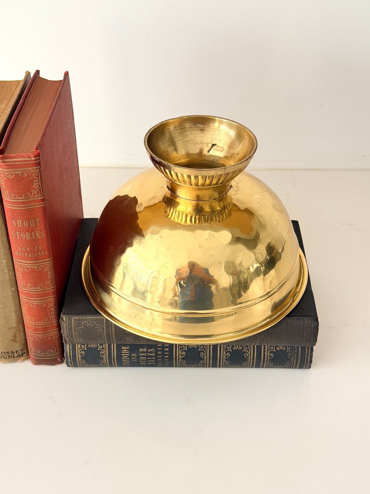 Vintage Hammered Pedestal Brass Bowl