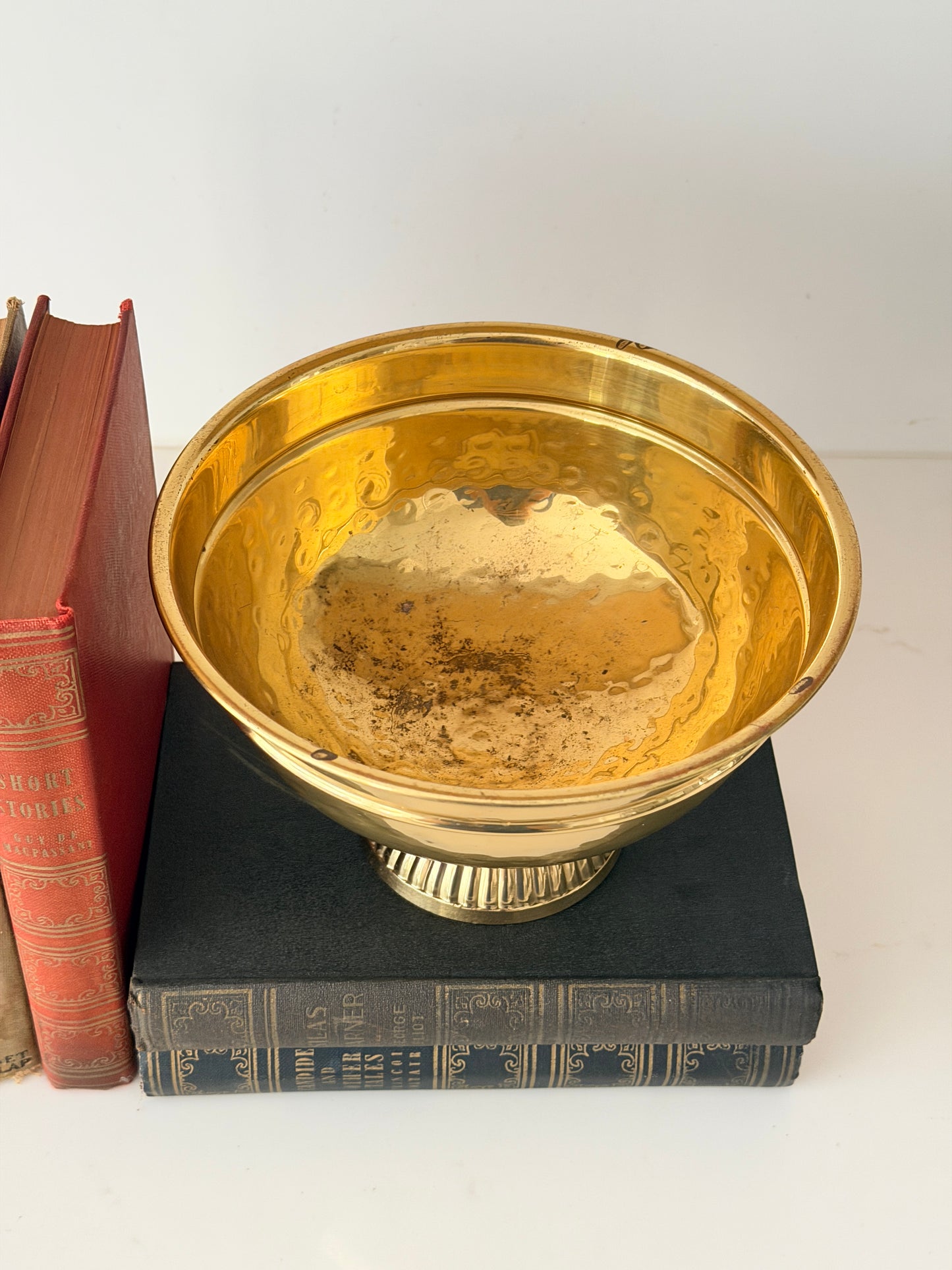 Vintage Hammered Pedestal Brass Bowl