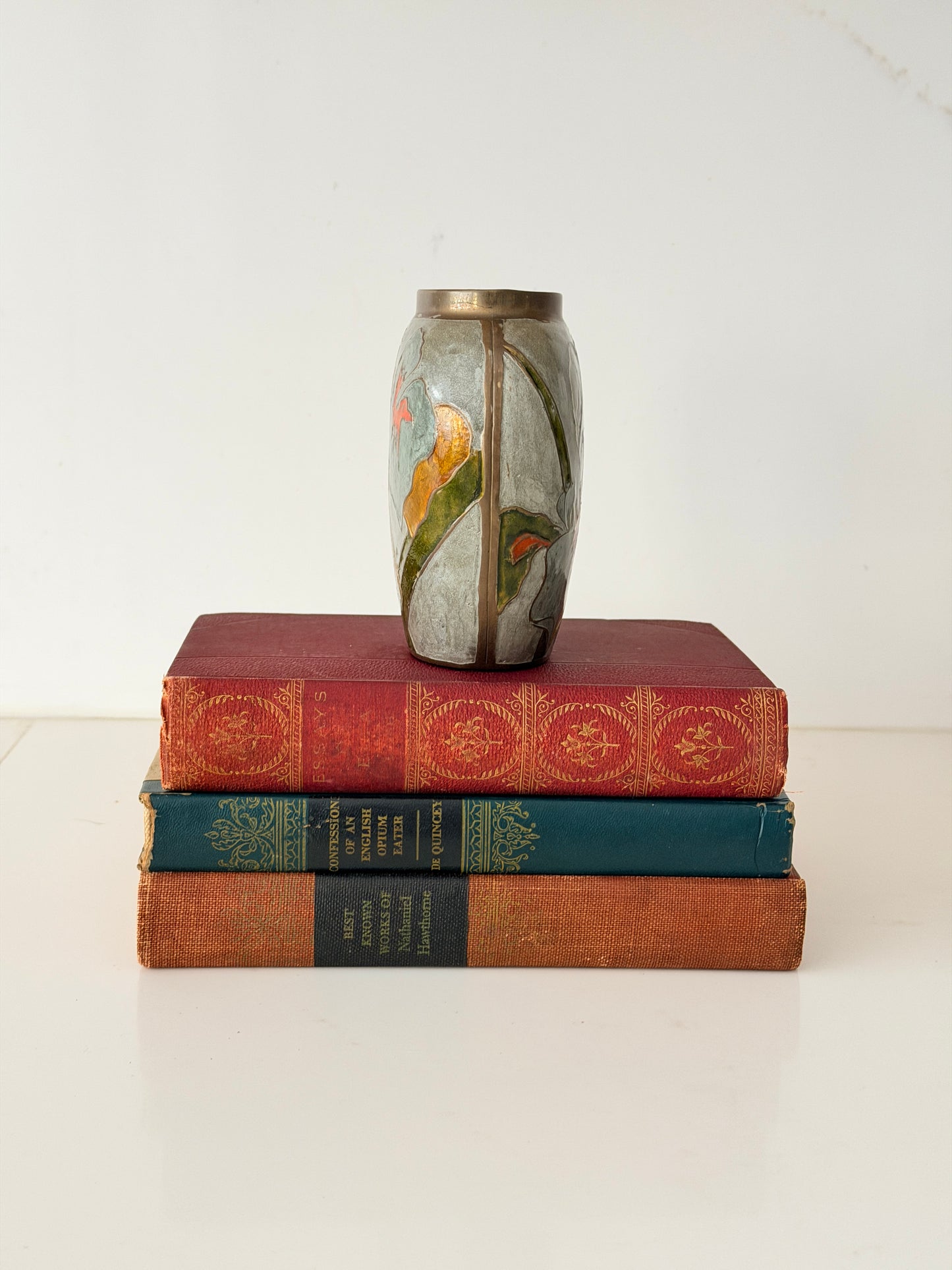 Vintage Art Nouveau Enameled Cast Metal Vase