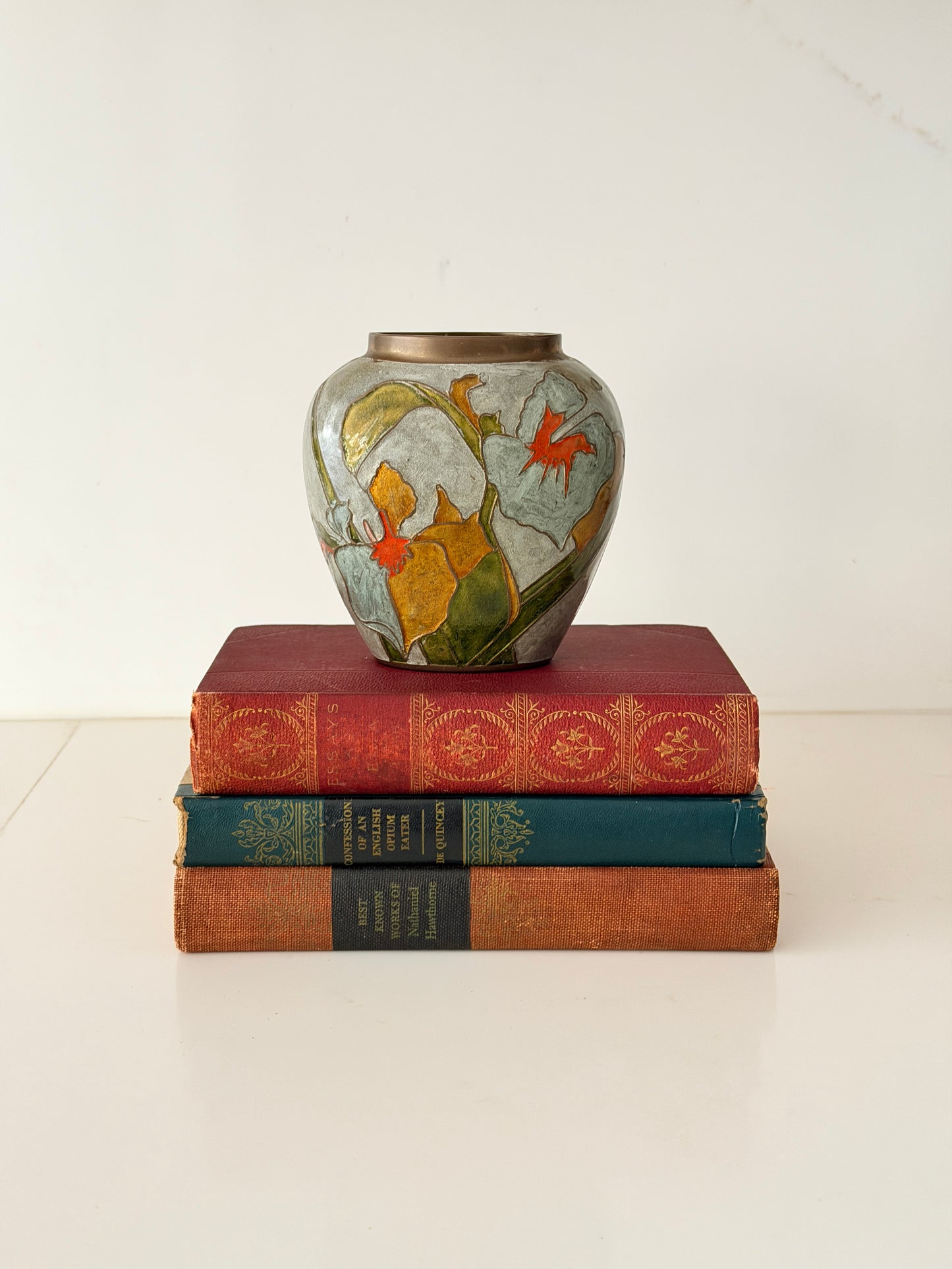 Vintage Art Nouveau Enameled Cast Metal Vase