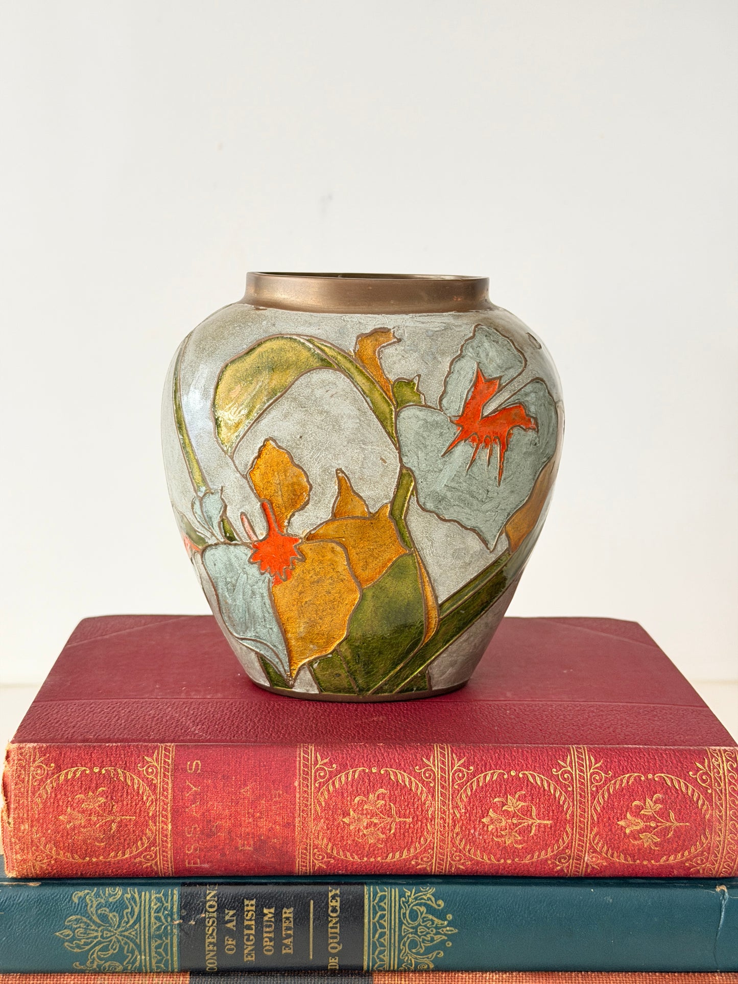 Vintage Art Nouveau Enameled Cast Metal Vase