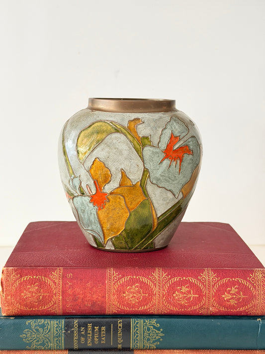 Vintage Art Nouveau Enameled Cast Metal Vase