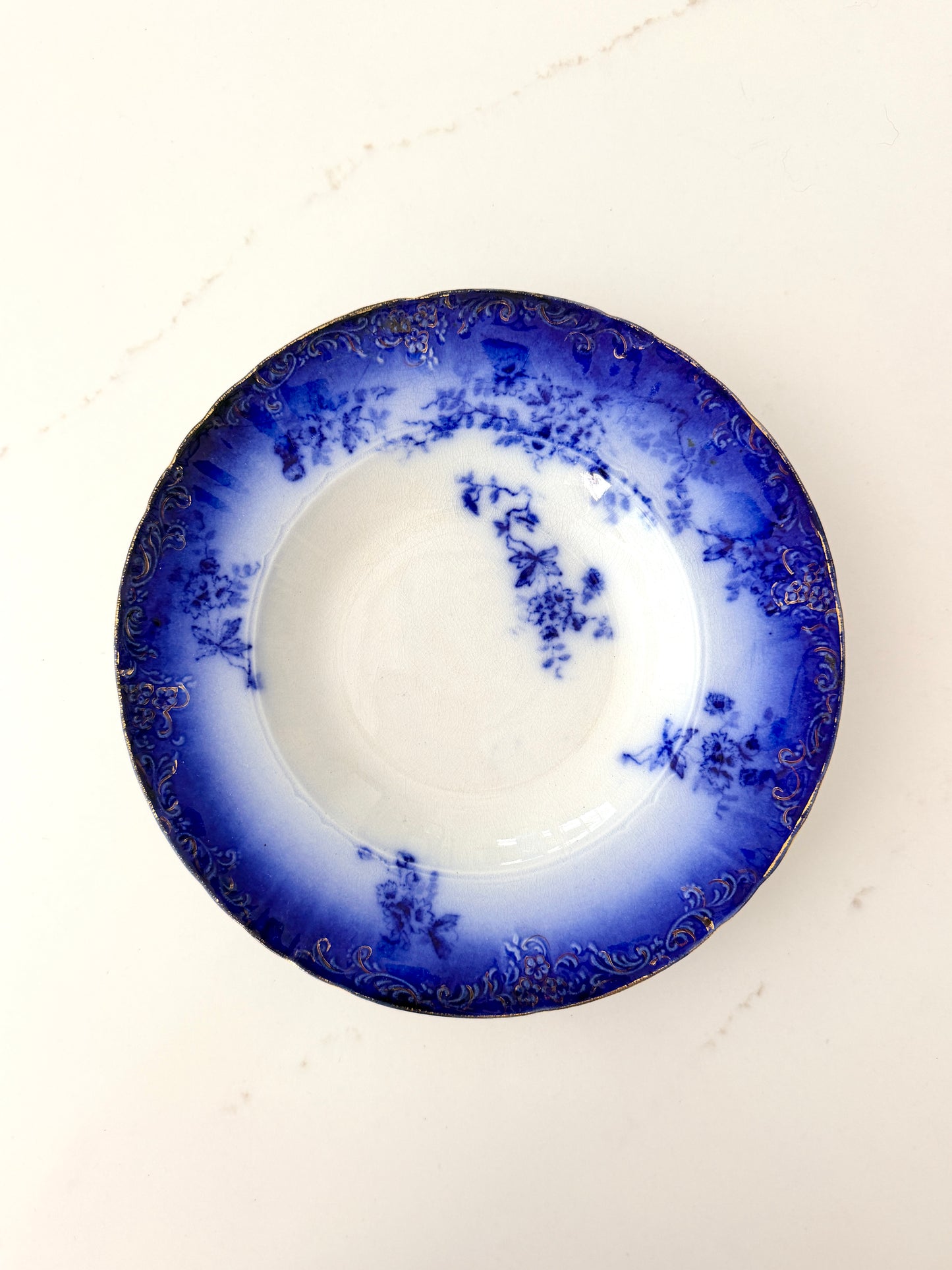 Antique La Belle Blue Flow Soup Plates