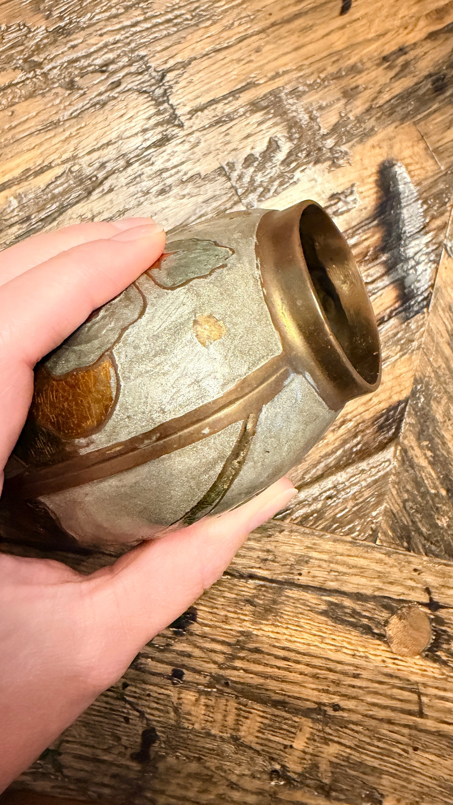 Vintage Art Nouveau Enameled Cast Metal Vase