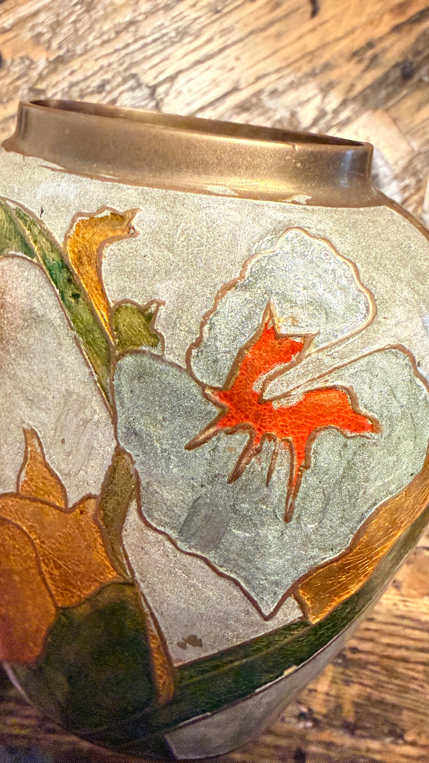 Vintage Art Nouveau Enameled Cast Metal Vase