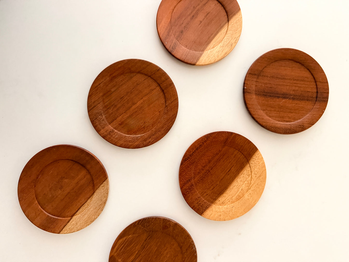 Vintage Set of 6 Teak Coasters