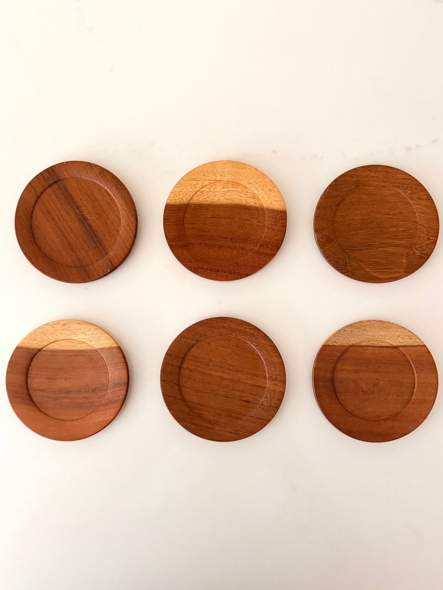 Vintage Set of 6 Teak Coasters