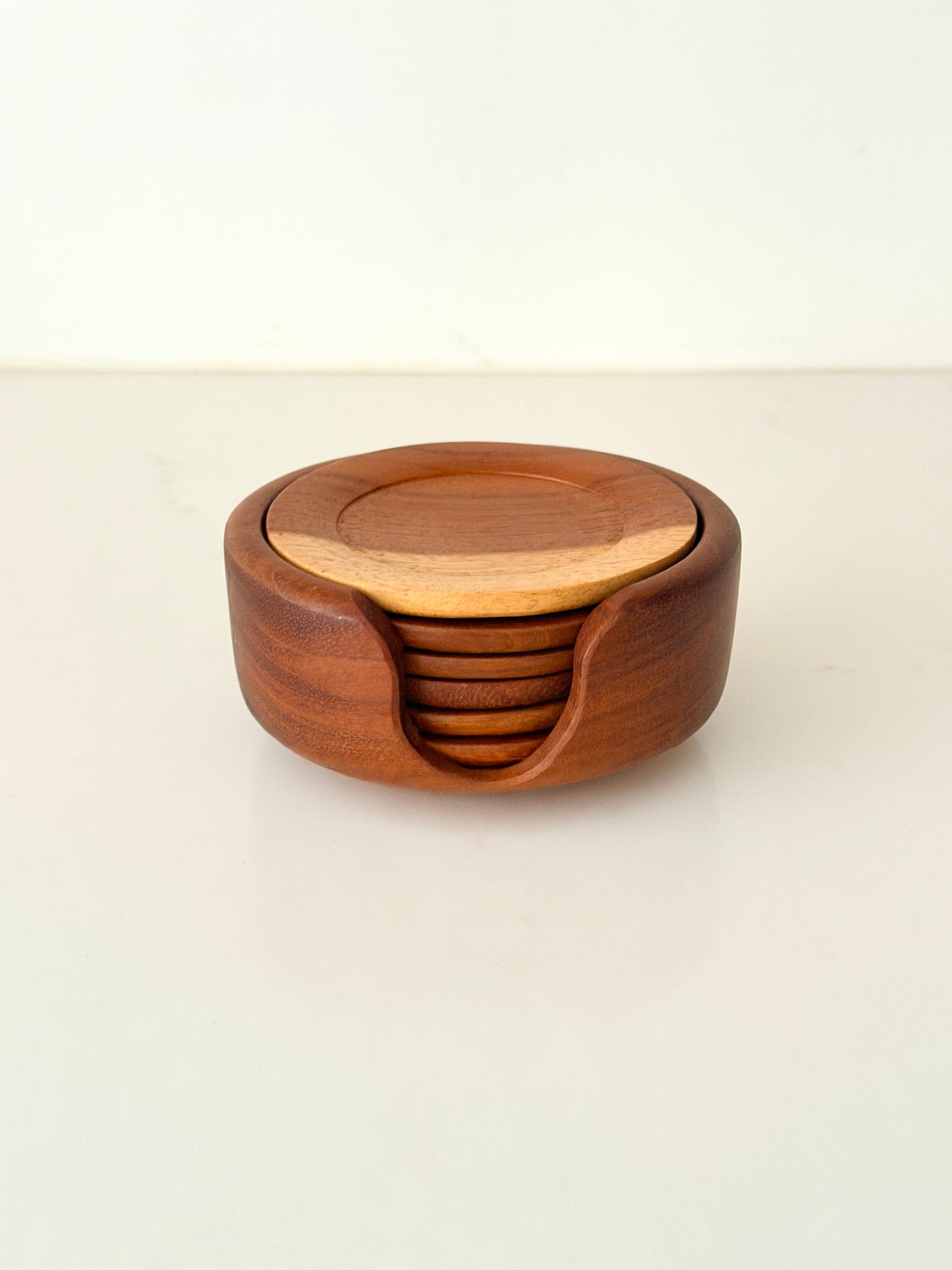 Vintage Set of 6 Teak Coasters