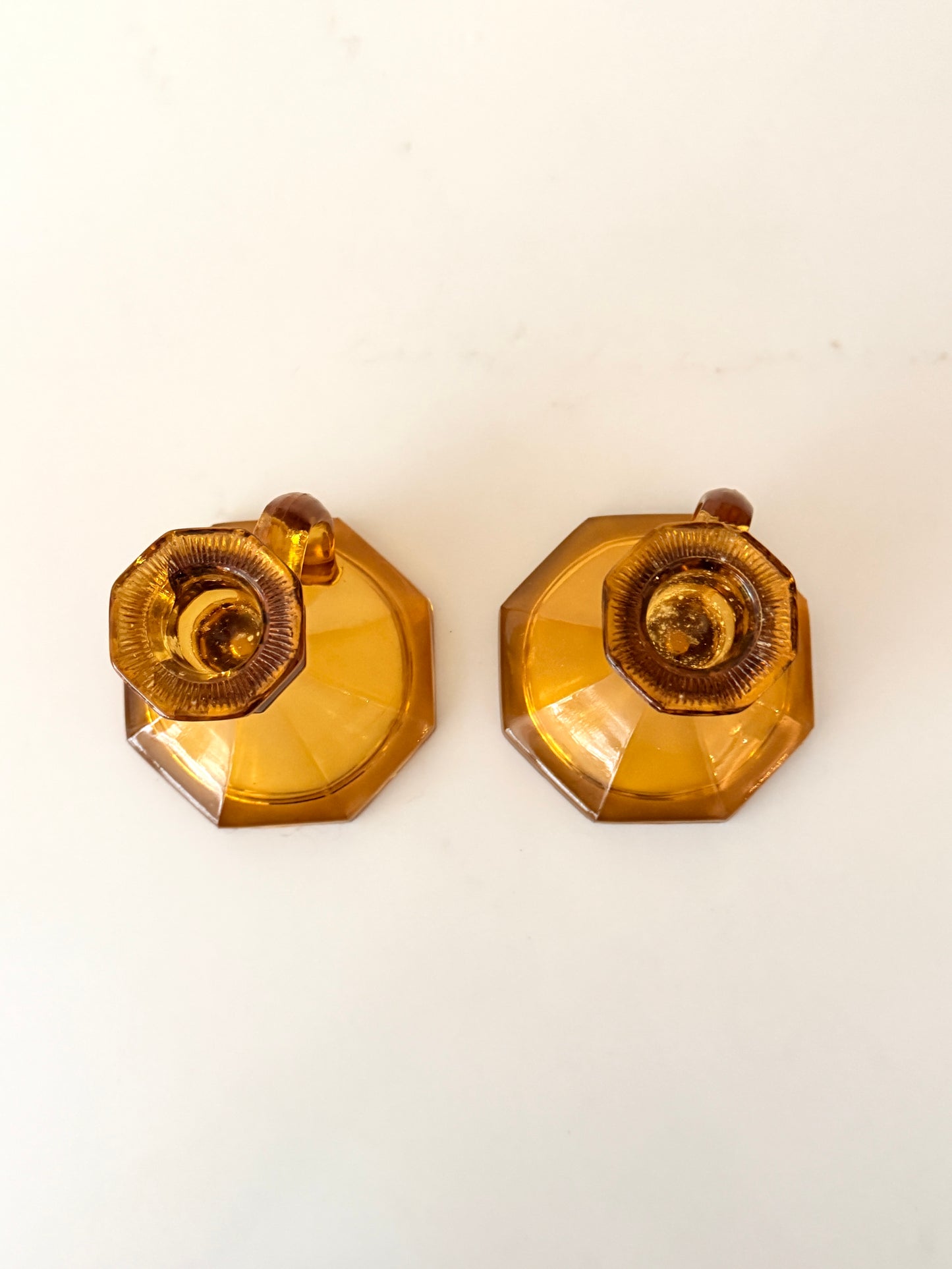 Vintage Anchor Hocking Amber Candlestick Holders