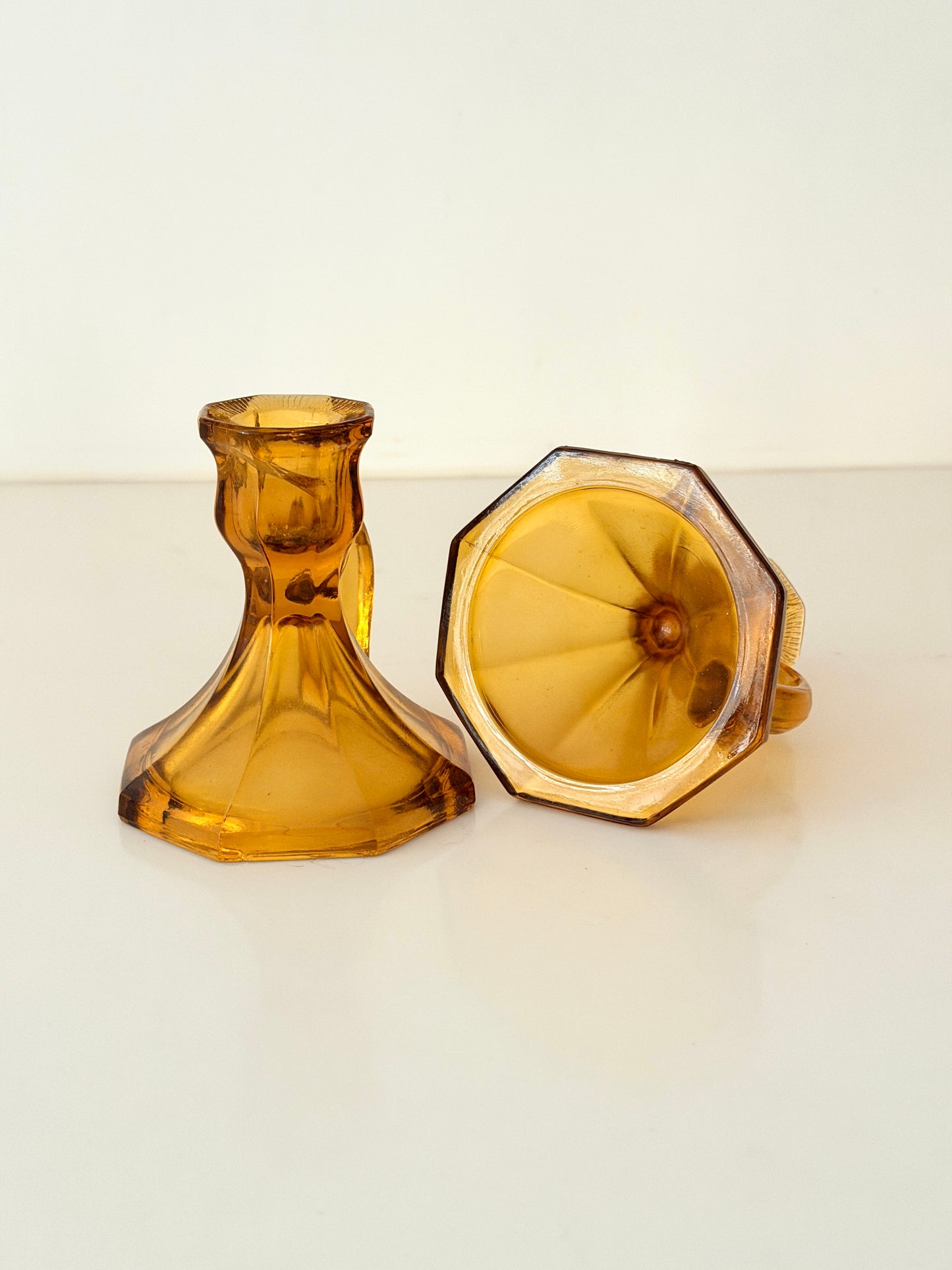 Vintage Anchor Hocking Amber Candlestick Holders
