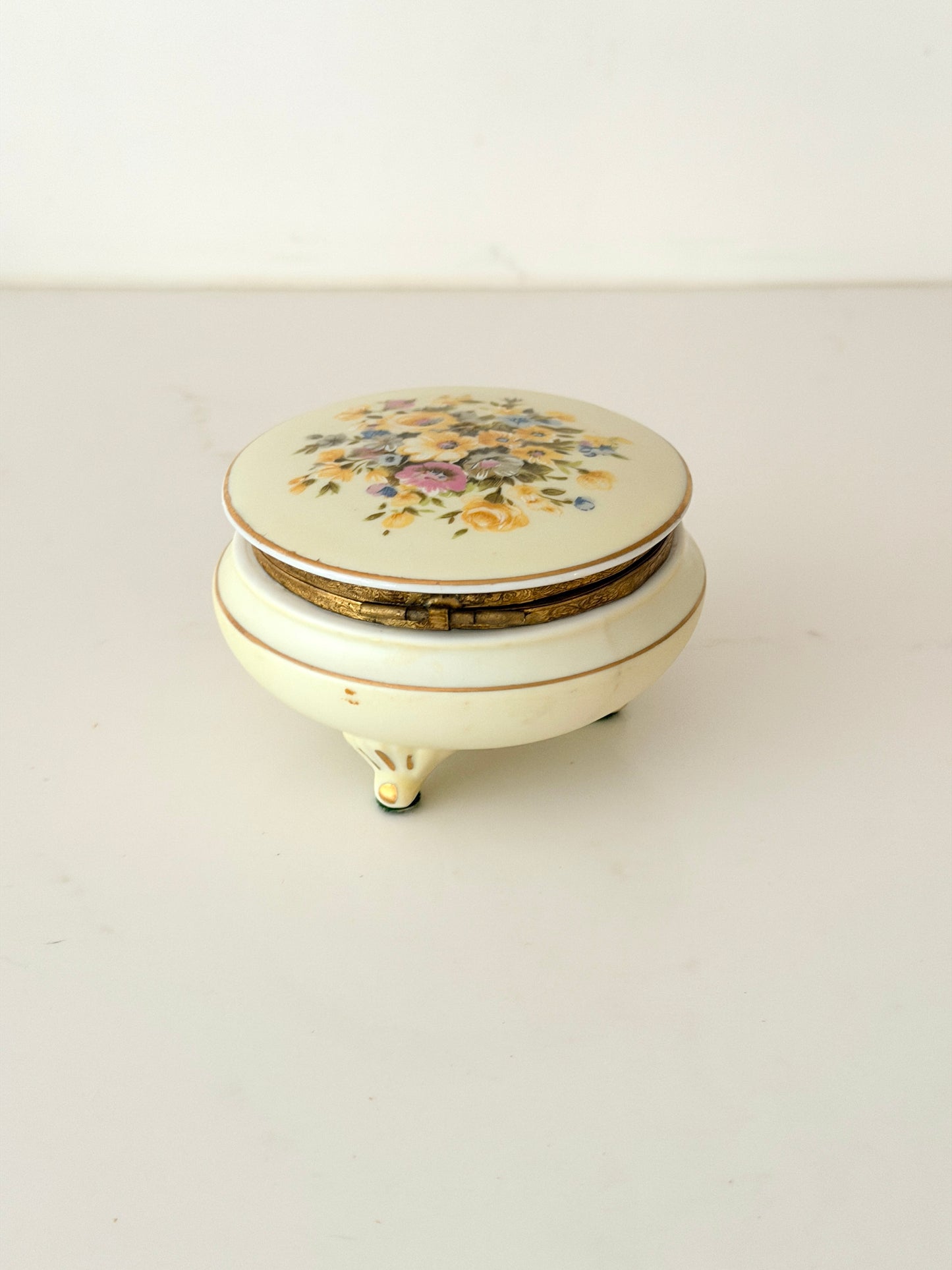 Vintage Porcelain Footed Jewelry Box