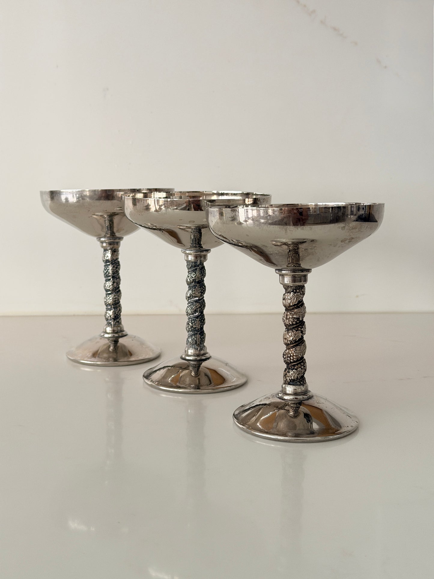 Vintage Spanish Silver Plated Coup Glasses